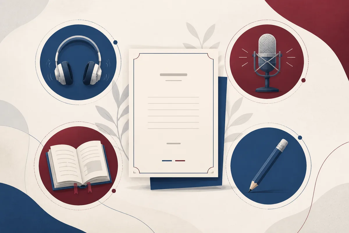 Les quatre compétences du français B2 : écouter, parler, lire et écrire